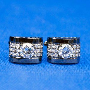 HIGH SPARKLE GUN METAL & RHINESTONE CUFFLINKS - McECB1